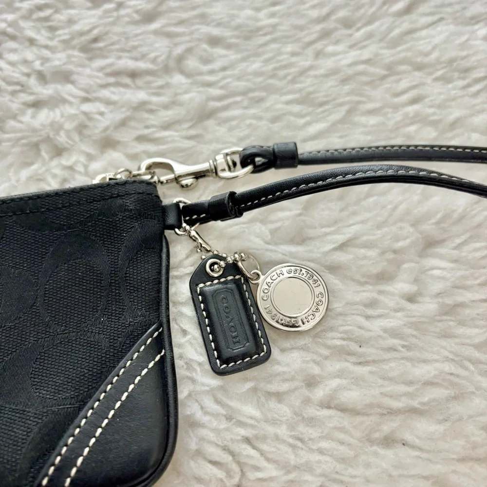 Coach CC Signature Canvas Black Leather Wristlet with Charm